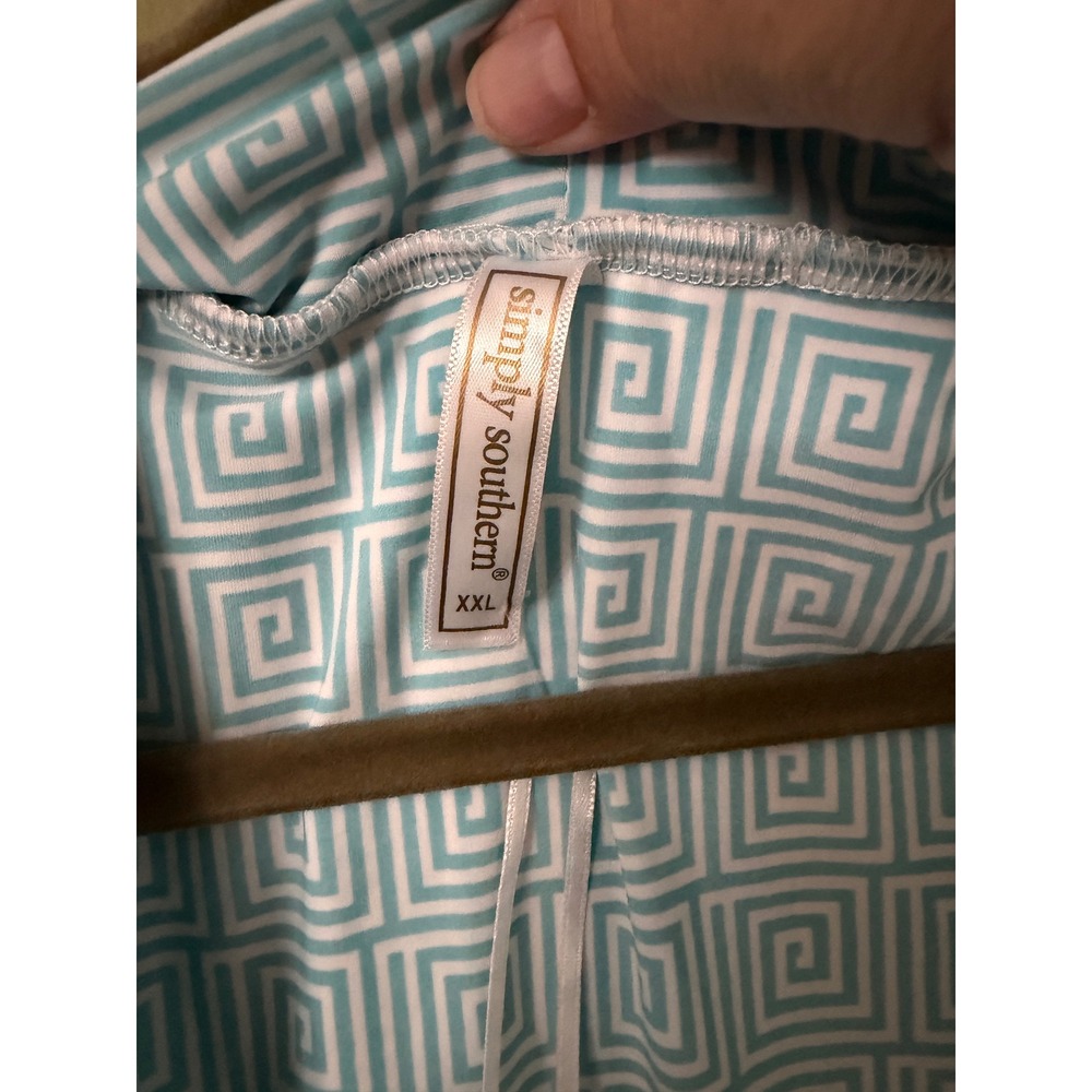 Simply Southern Blue Greek Key Robe and Lace Trim Nightgown Set XXL - Picture 3 of 9